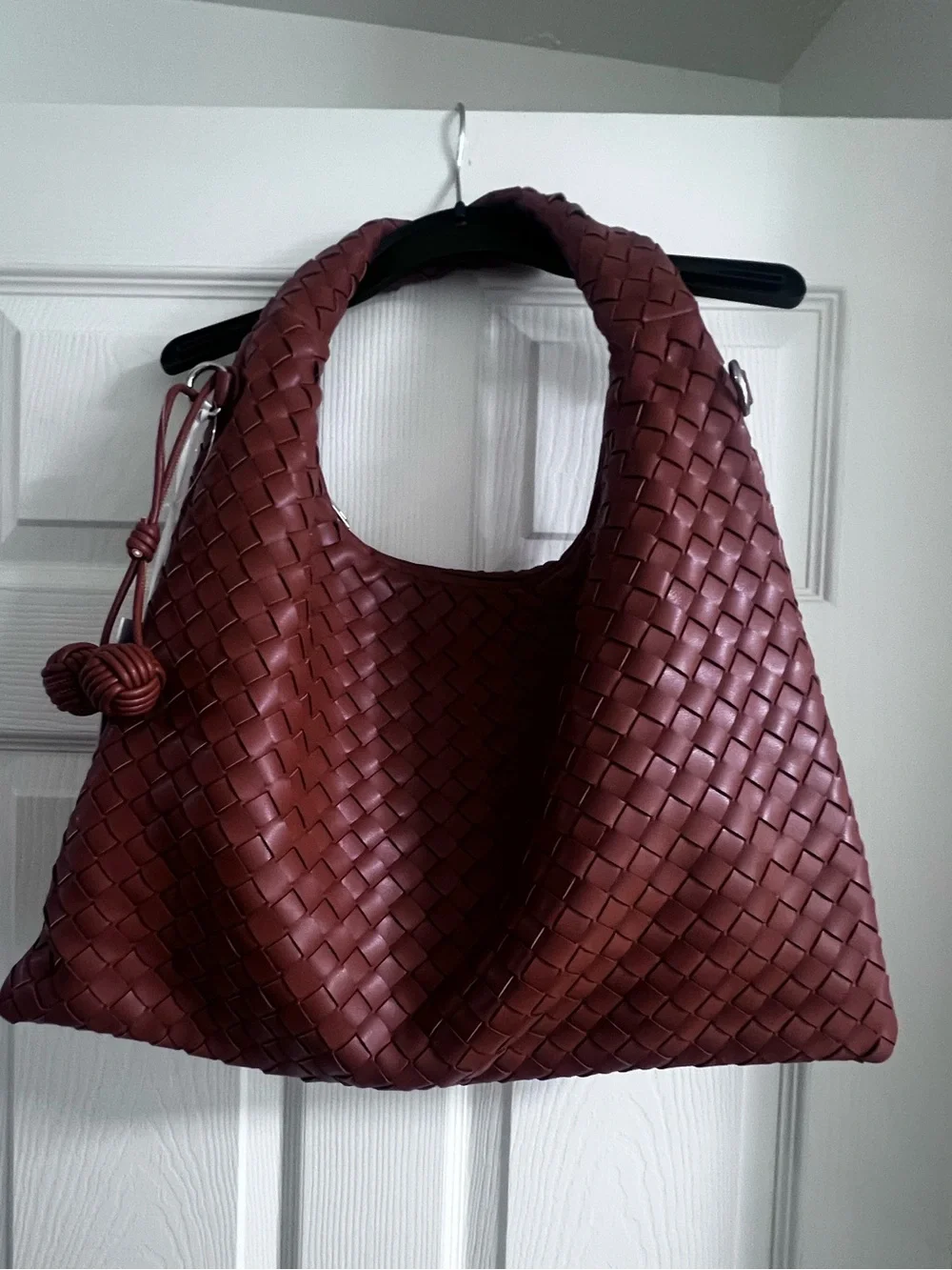 NEW ALYSSA Hobo Bag Women's Brown Woven Leather Slouchy Shoulder Tote